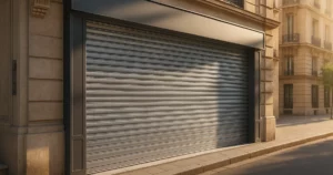 Un magasin à Paris présentant un rideau métallique de qualité, illustrant l'importance d'investir dans un rideau métallique pour la sécurité.