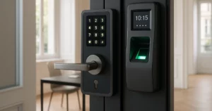 Système d'automatisation contrôle d'accès moderne et sécurisé dans un bureau parisien, mettant en avant les dernières innovations en matière de sécurité.