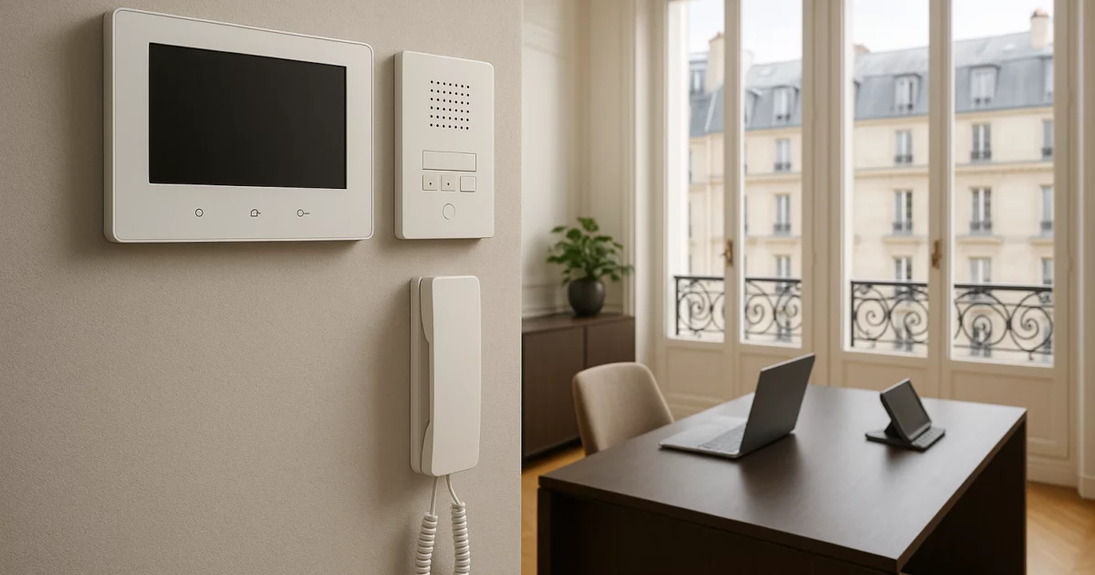 featured-3750-choix-interphonie-entreprise Choix interphonie entreprise avec un système d'interphonie moderne dans un bureau à Paris, intégrant technologie et design.