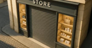 Choisir un rideau métallique adapté à votre commerce, vue d'un commerce à Paris avec un rideau métallique contemporain et esthétique.