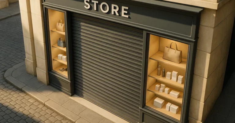 Choisir un rideau métallique adapté à votre commerce, vue d'un commerce à Paris avec un rideau métallique contemporain et esthétique.