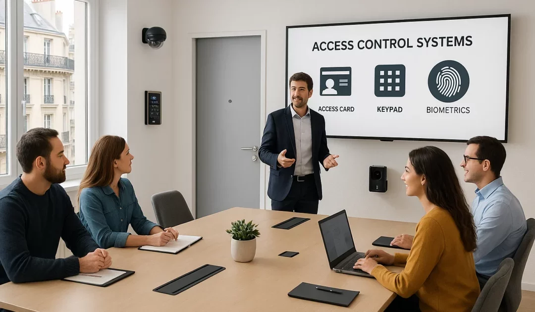 Formation employés à l'utilisation des systèmes de contrôle d'accès dans une salle de réunion moderne à Paris.