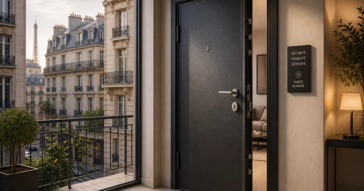 Vue d'une porte blindée à Paris, représentant le concept de sécurité optimale pour le blindage de porte.
