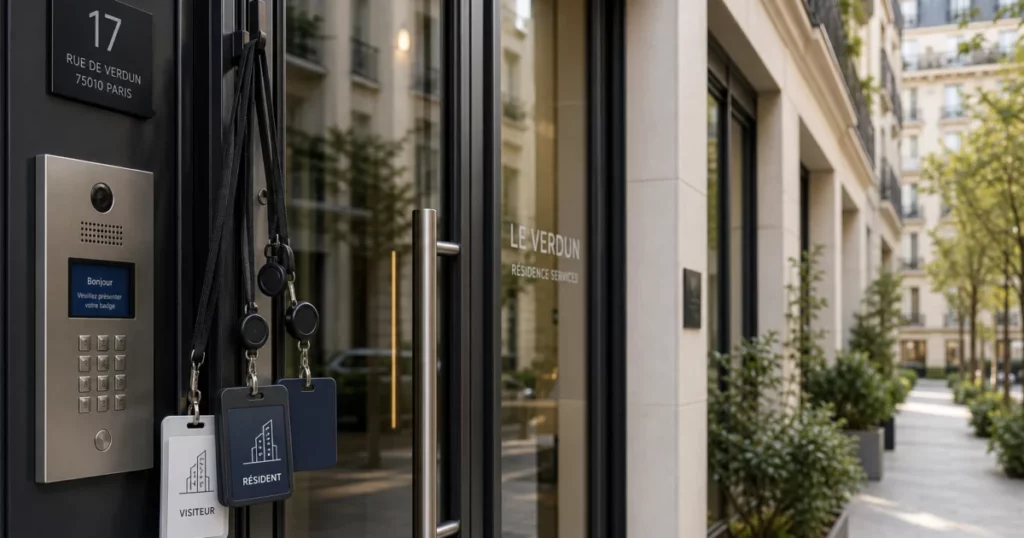 featured-4808-copie-badge-immeuble-paris Copie badge immeuble Paris : image d'un immeuble avec badges d'accès à l'entrée, représentant la sécurité et l'accessibilité dans la gestion des accès à Paris.