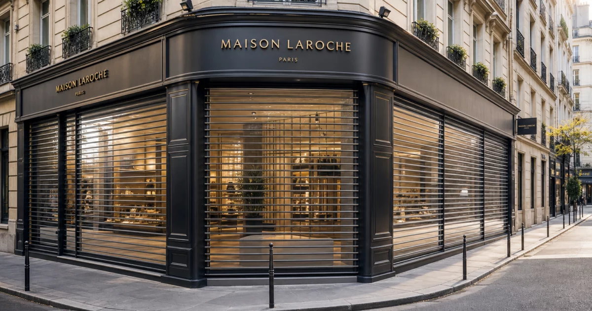 Boutique à Paris avec des rideaux métalliques pour commerce, illustrant sécurité et design moderne.