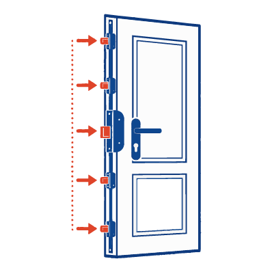 Exemple de serrure multipoints avec plusieurs points de fermeture sur une porte