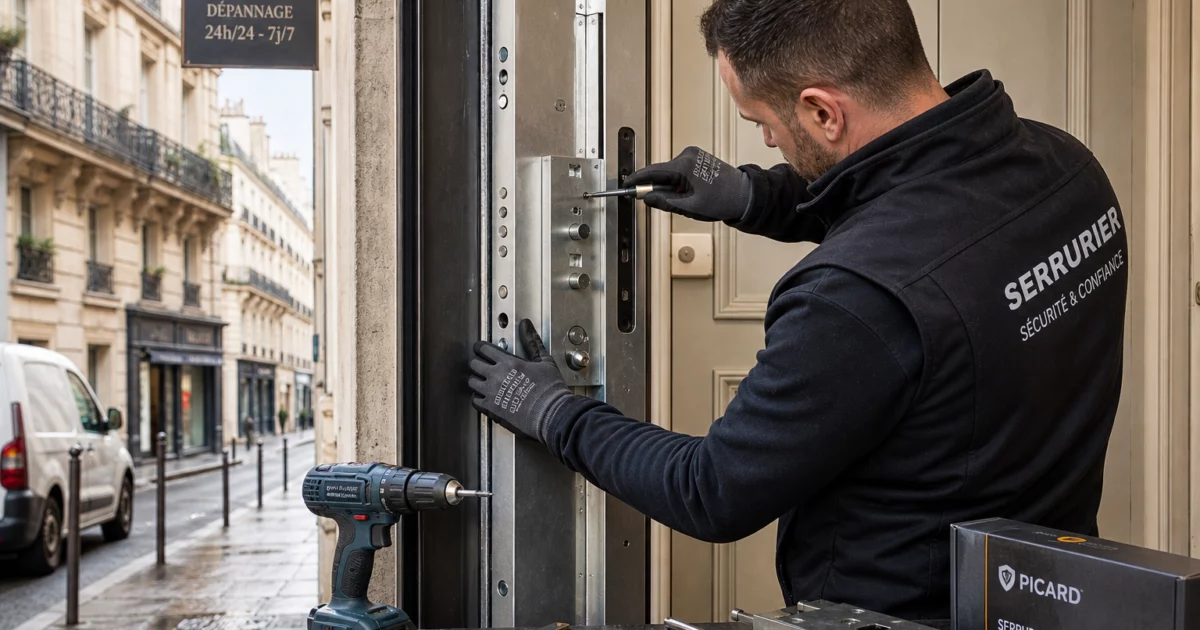 Un serrurier effectuant un blindage de porte à Paris, illustrant les options de sécurité pour habitation.