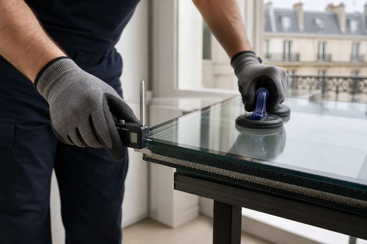 Mesure d’une unité de double vitrage isolant avant pose à Paris
