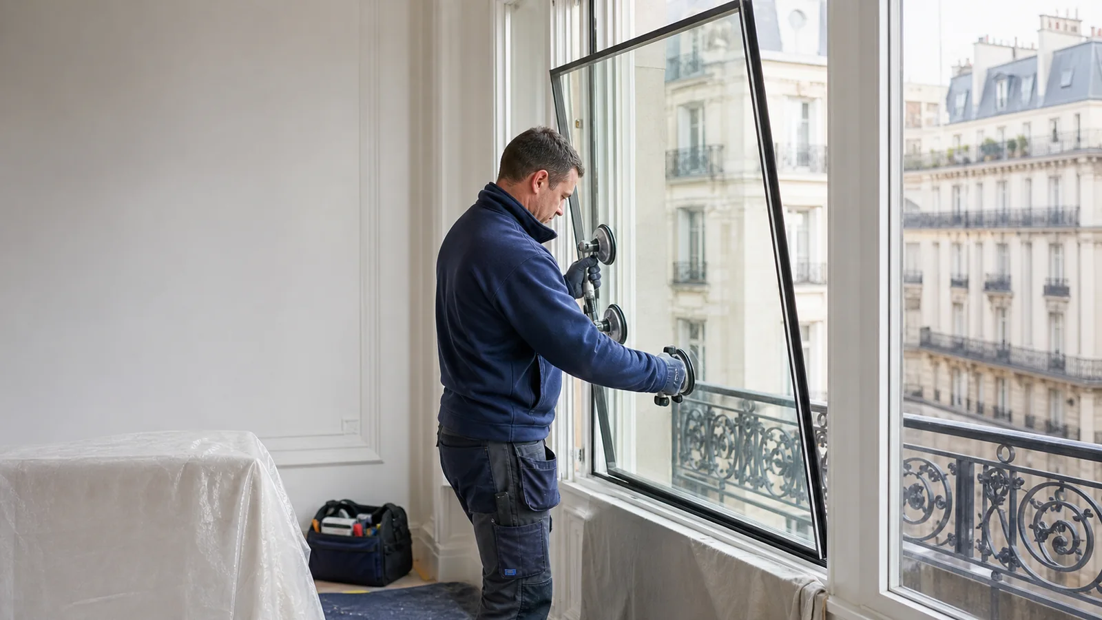 Pose d’un double vitrage sur mesure à Paris par un vitrier Abram’s